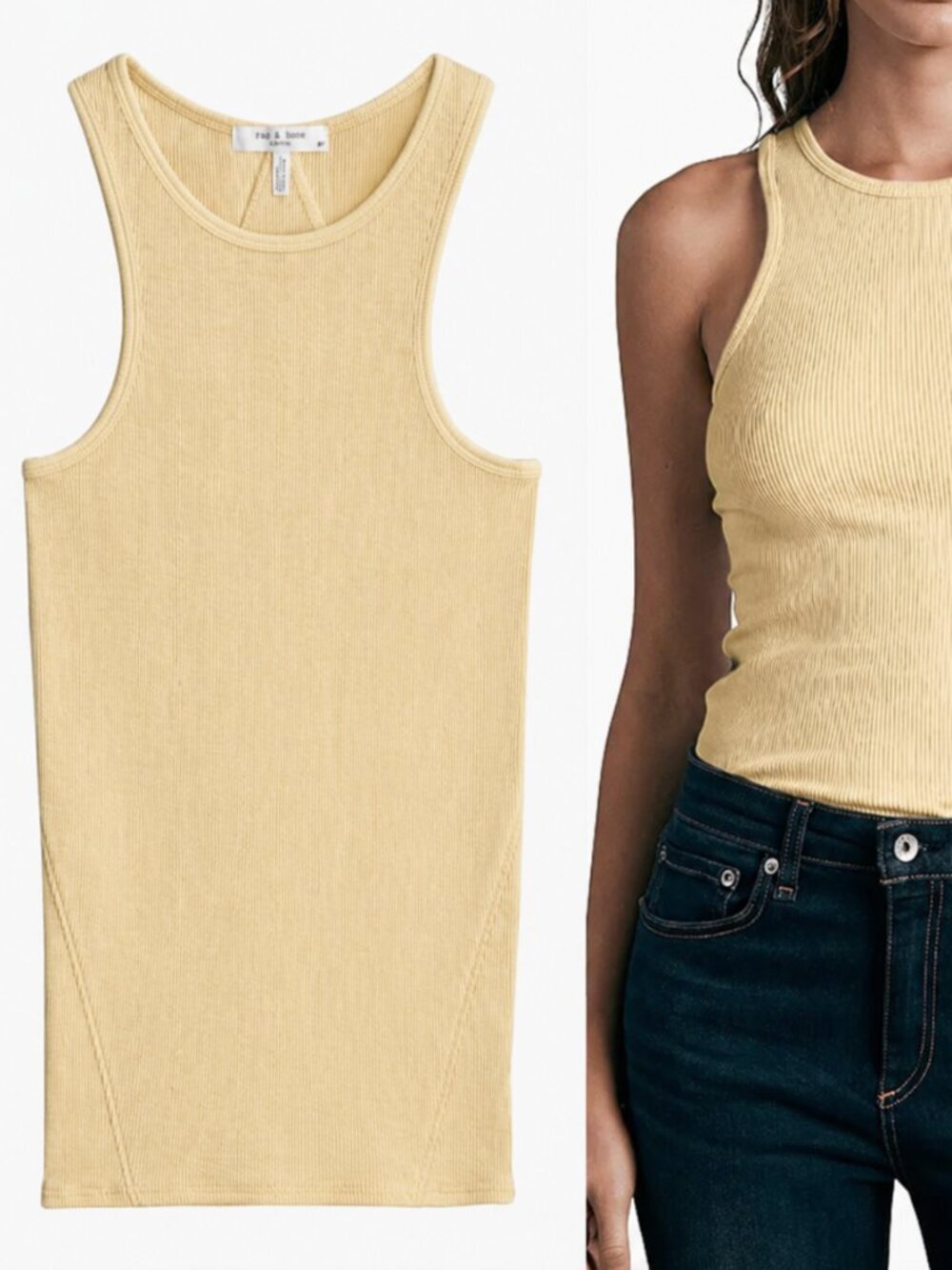 Rag & Bone Essential Rib Knit Tank Top Organic Pima Cotton Butter Yellow M $95